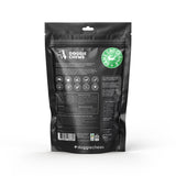 Back of crocodile foot dog treat packaging showing ethical sourcing and nutritional benefits
