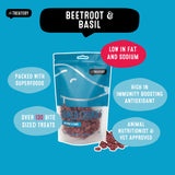 Basil dog treats with beetroot, low fat, superfood-packed baked cookies.