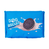 Biscuit Plush Dog Toy with Crinkle and Squeaker, blue cookie design for playful dogs.