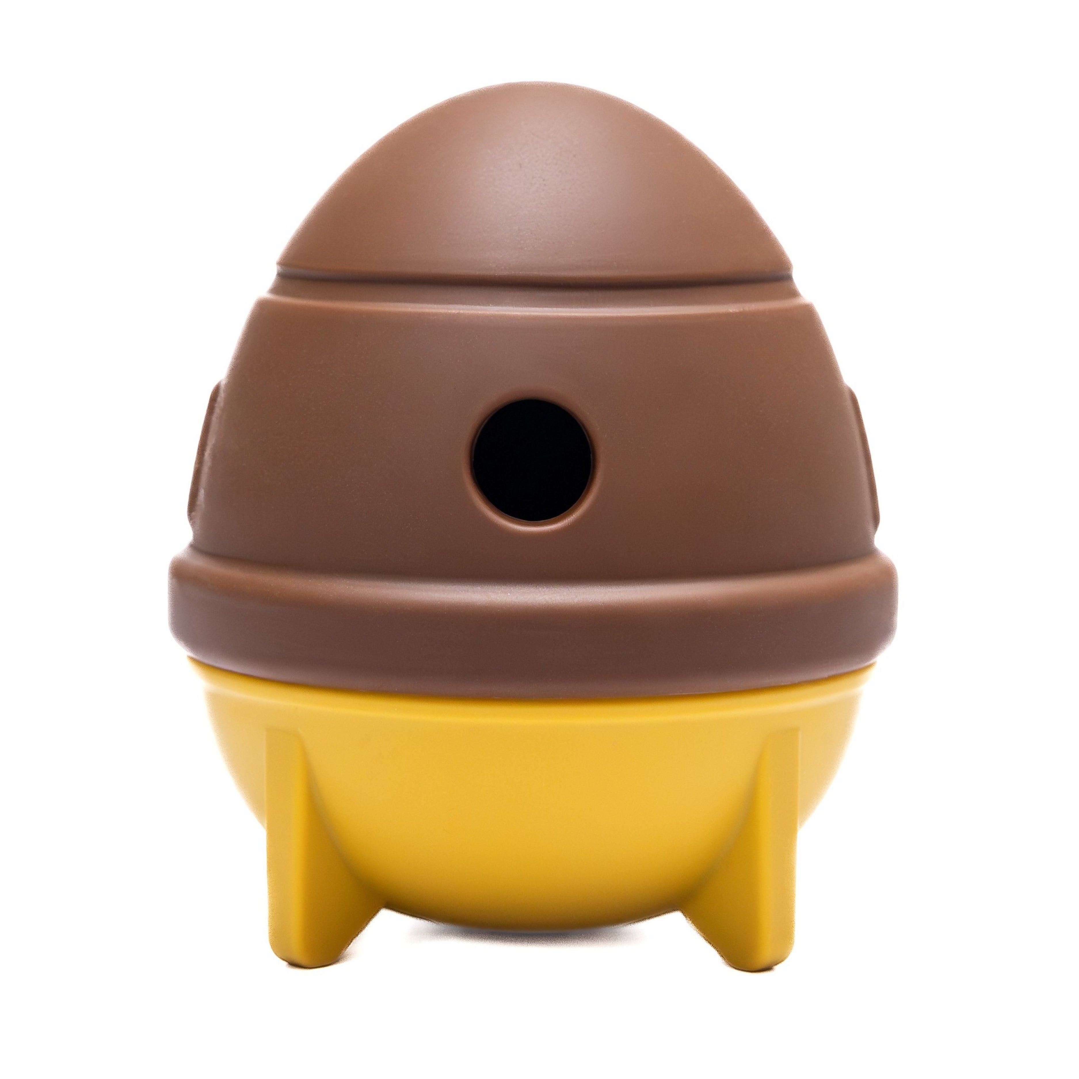 Brown and yellow Rocket Wobbler Dog Enrichment Toy designed for slow feeding and boredom relief.