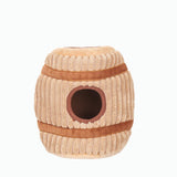 Brown wine barrel burrow base from HugSmart Autumn Tailz Puzzle Plush Dog Toy.