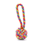 Colorful Grip & Tug Fist dog rope toy with loop handle, durable toy ropes for dogs to chew and fetch.