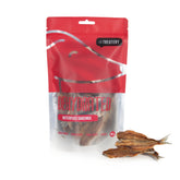 Front pouch of The Treatery Butterflied Sardines, single protein dehydrated fish dog treat.