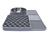 Gray Lick and Feast Slow Feeder Mat side view with non-slip base and wave textures enhancing licking enrichment for dogs.
