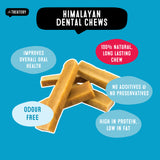 Himalayan dental chews for dogs, high-protein natural chew promoting oral health.