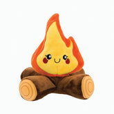 HugSmart Fuzzy Friendz Campfire Plush Dog Toy with smiling flame, soft squeaky toy for dogs.