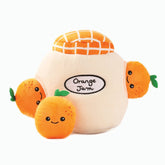 HugSmart Orange Jam Puzzle Plush Dog Toy with squeaky orange fruit plushies.