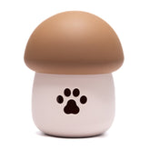Mushroom Dog Treat Dispenser Toy in beige and brown with paw cutout designed for slow feeding and mental stimulation.