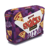 Pizza Snacks Plush Dog Toy, fun soft squeaky toy shaped like pizza snack bag for dogs.