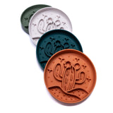 Stack of Desert Cactus Slow Feeder Bowls in assorted colors for enrichment feeding.