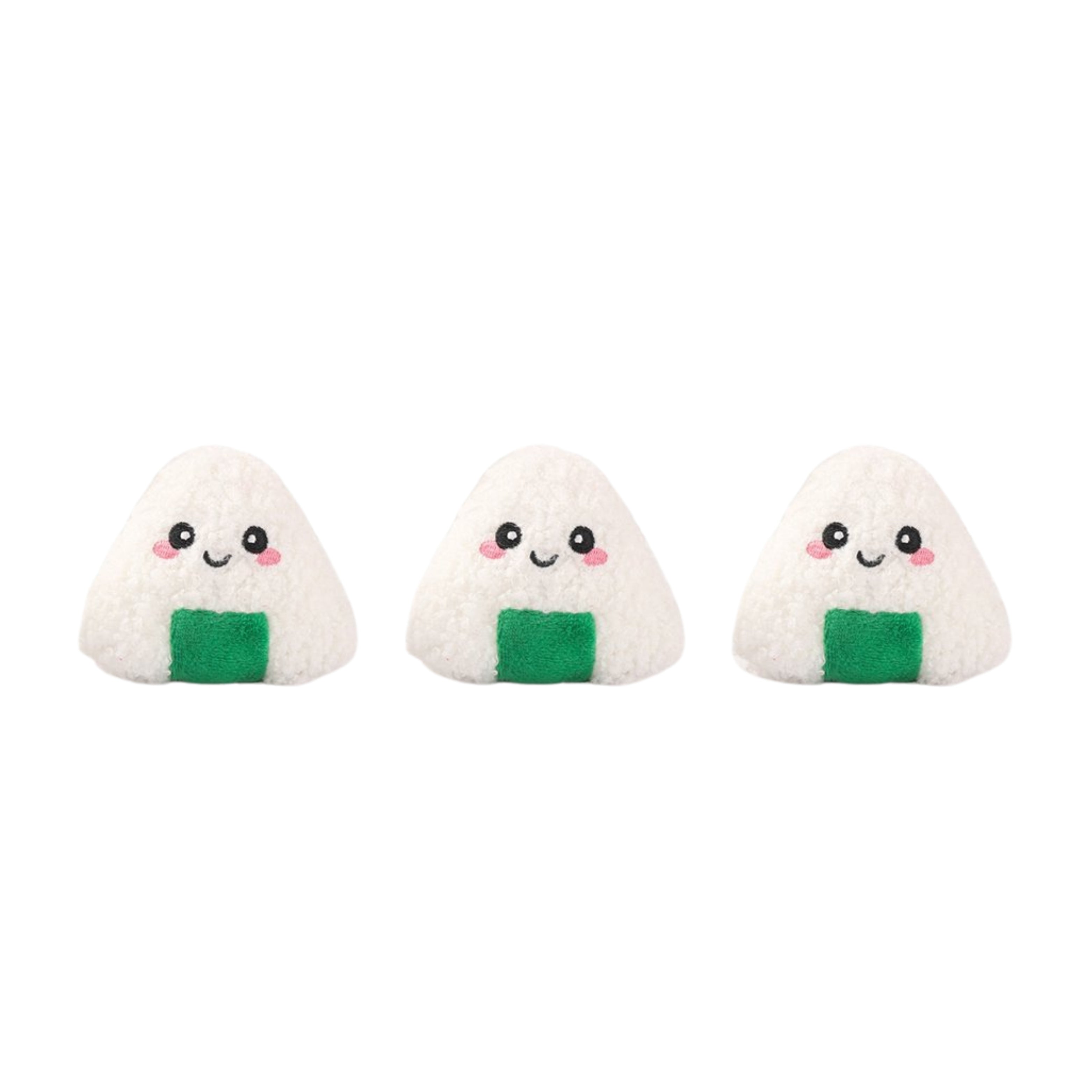 Three sushi plush toys from HugSmart Foodie Japan Bento Box Dog Toy set.