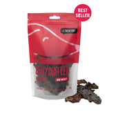 Dehydrated Goat Offal Medley dog treats in red Treastery pack with goat organs visible.