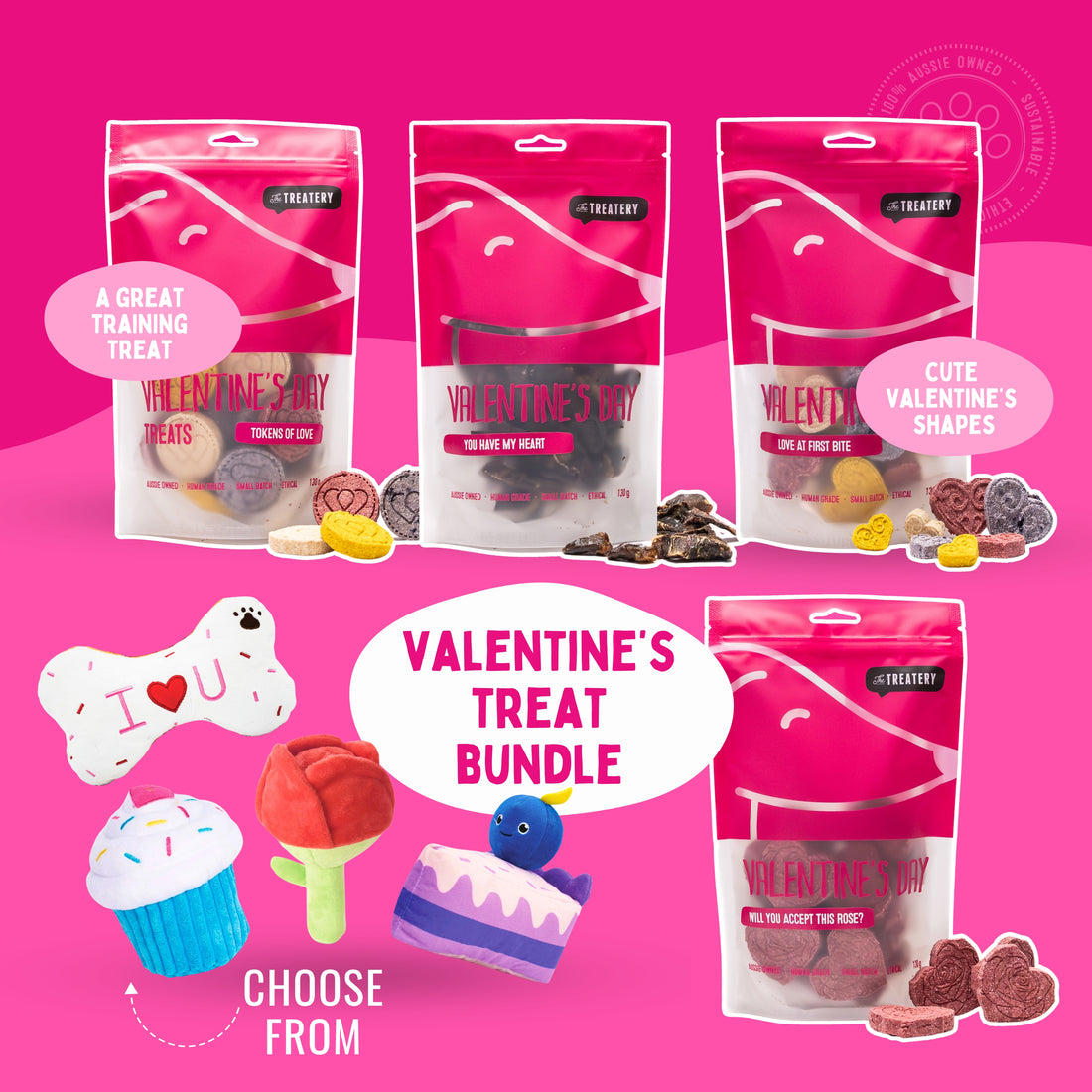 Valentines Dog Treat Bundle + Free Plush Toy (SAVE $18)