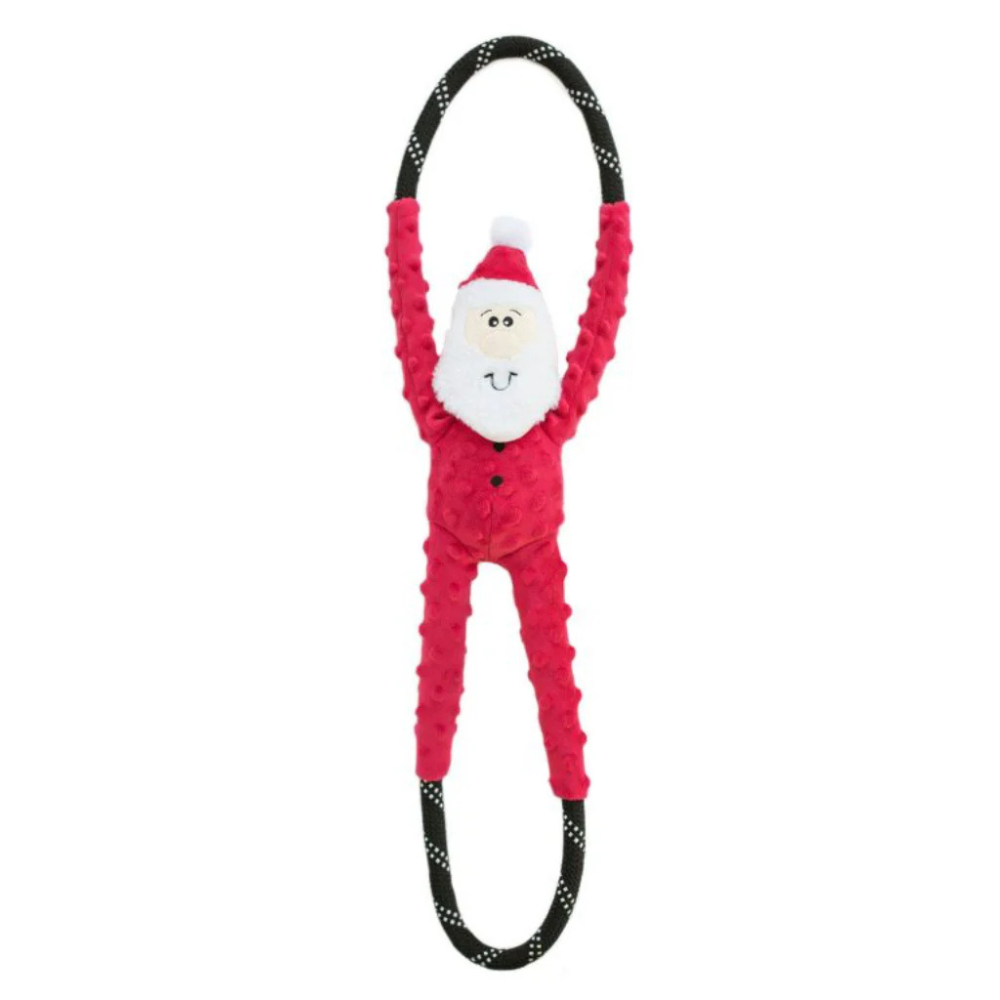 ZippyPaws Holiday RopeTugz Santa Squeaker Dog Toy with Rope