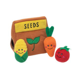 Zippy Paws Burrow Seed Packet and 3 Veggies Squeaky Puzzle Plush Dog Toy | 2-in-1 Hide and Seek Activity Toys