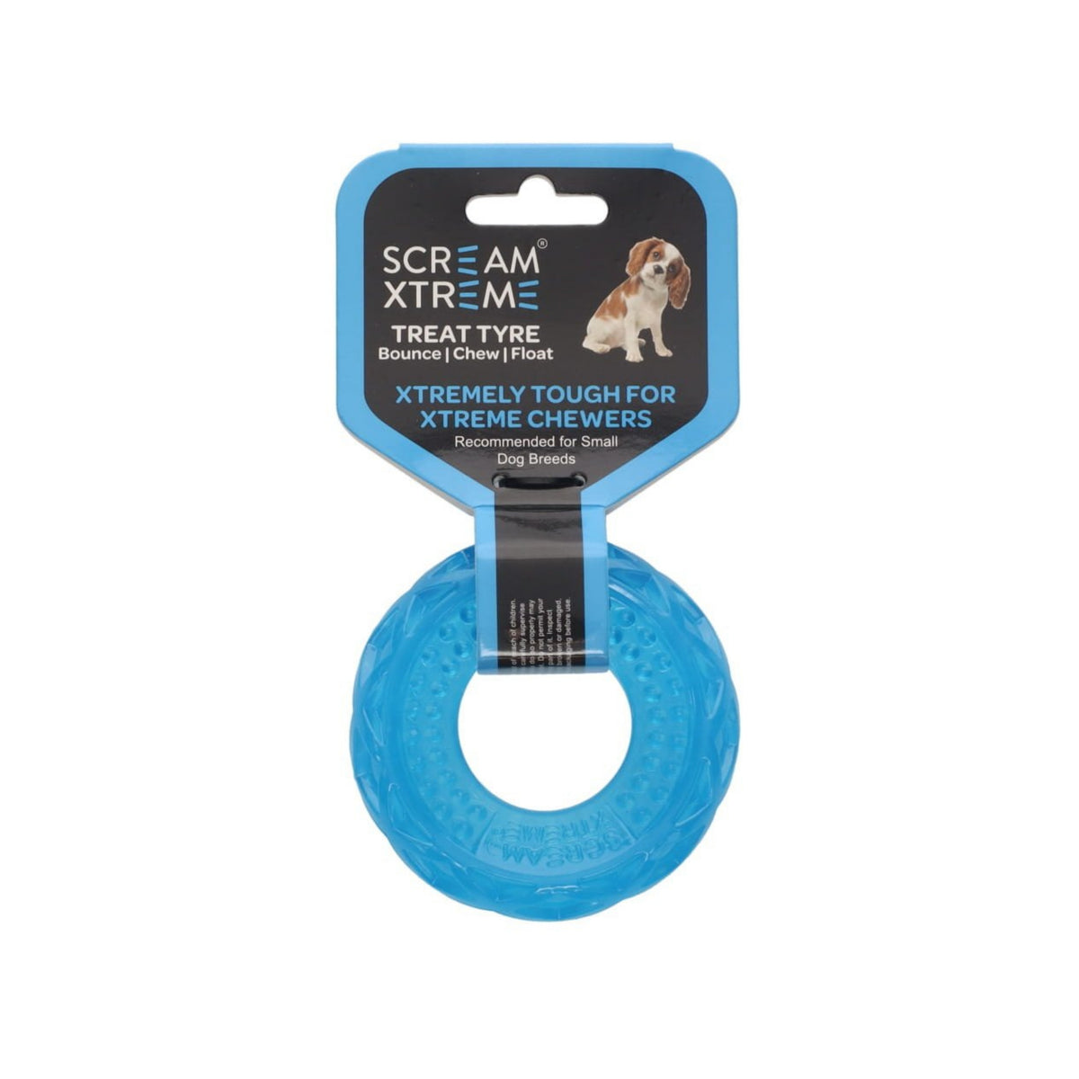 Scream Xtreme Tough Treat Tyre Dog Toy - Blue