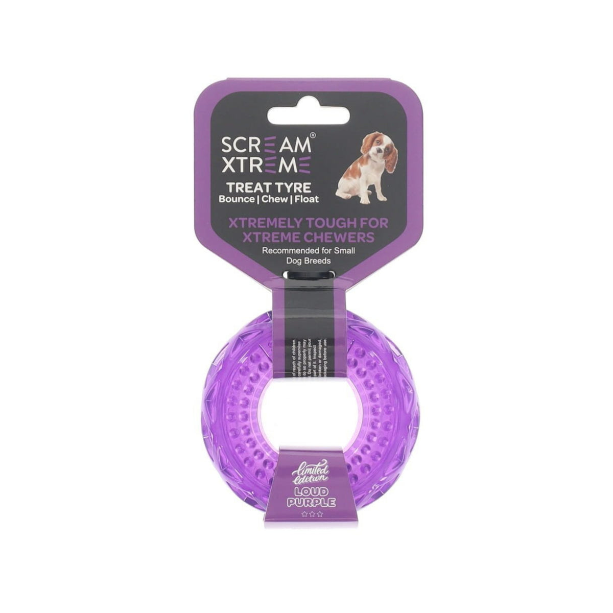 Scream Xtreme Tough Treat Tyre Dog Toy - Purple