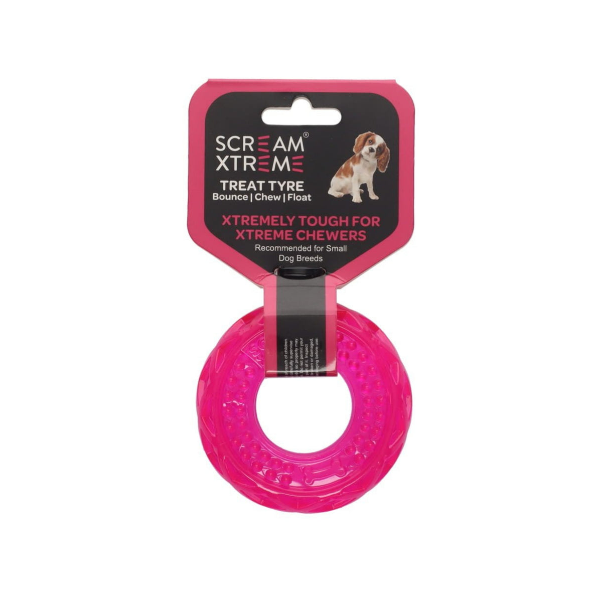 Scream Xtreme Tough Treat Tyre Dog Toy - Pink
