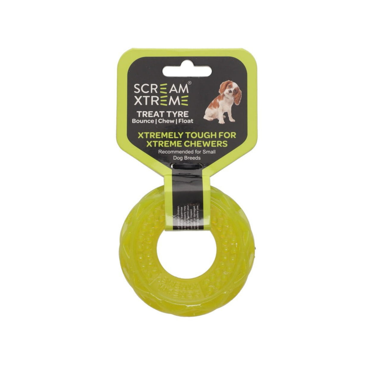 Scream Xtreme Tough Treat Tyre Dog Toy - Neon Green