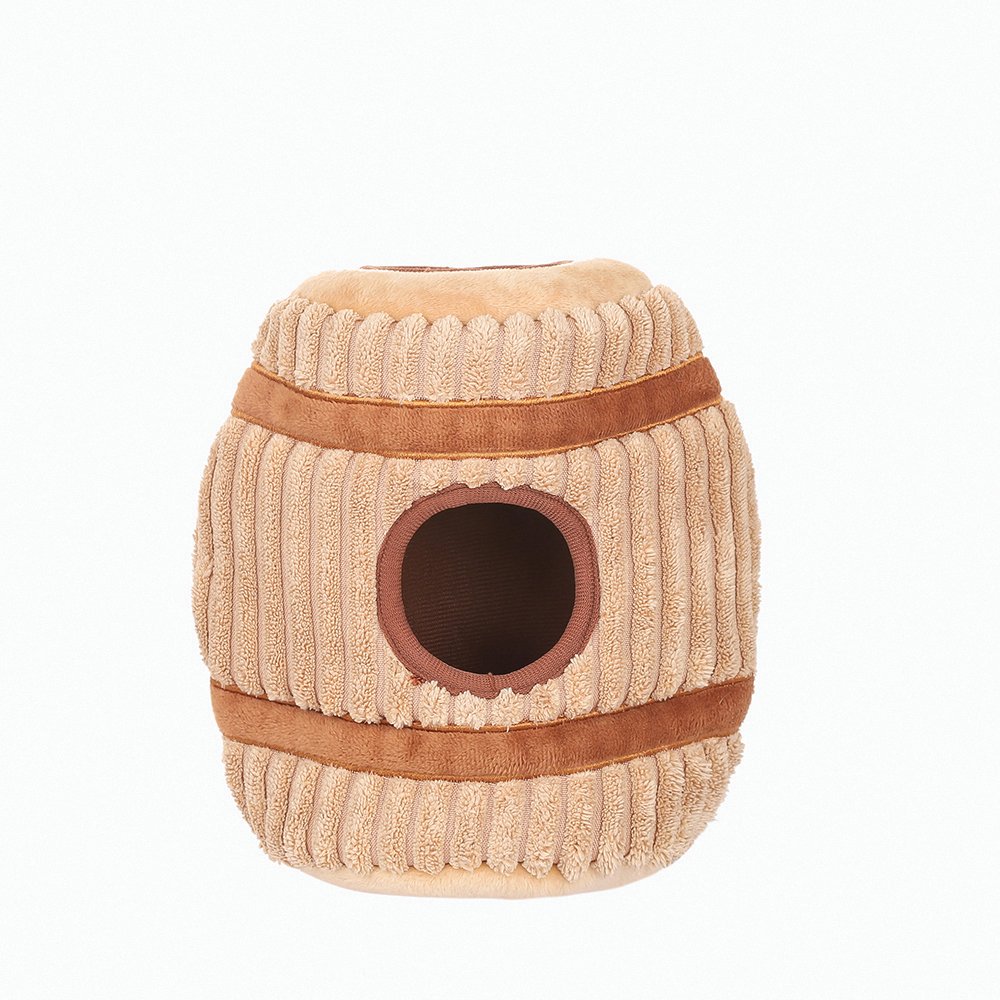 HugSmart Puzzle Hunter – Autumn Tailz Wine Barrel Squeaky Puzzle Plush Dog Toy | 2-in-1 Hide and Seek Activity Toys