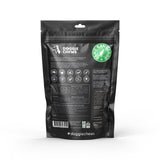 Back of Doggie Chews Kangaroo Tail pack showing product benefits sustainable sourcing and nutritional info.