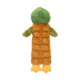 Back view of Duck Plush Dog Toy with 12 Squeakers, long body plush toy for dogs.