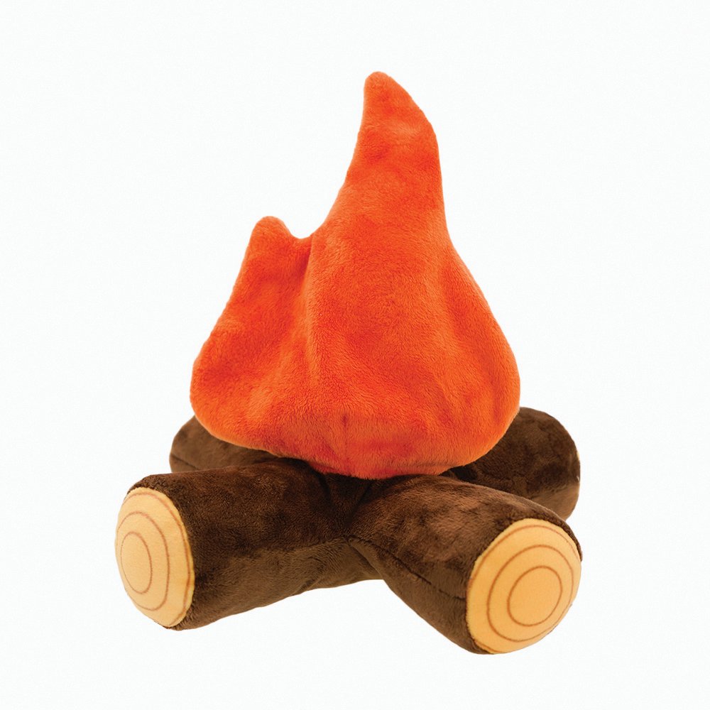 Back view of HugSmart Fuzzy Friendz Campfire Plush Dog Toy showing soft flame and log base.