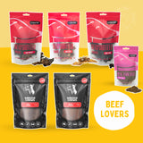 Beef lovers dog treat bundle with beef liver tripe medley moo tubes and bully sticks protein rich treats