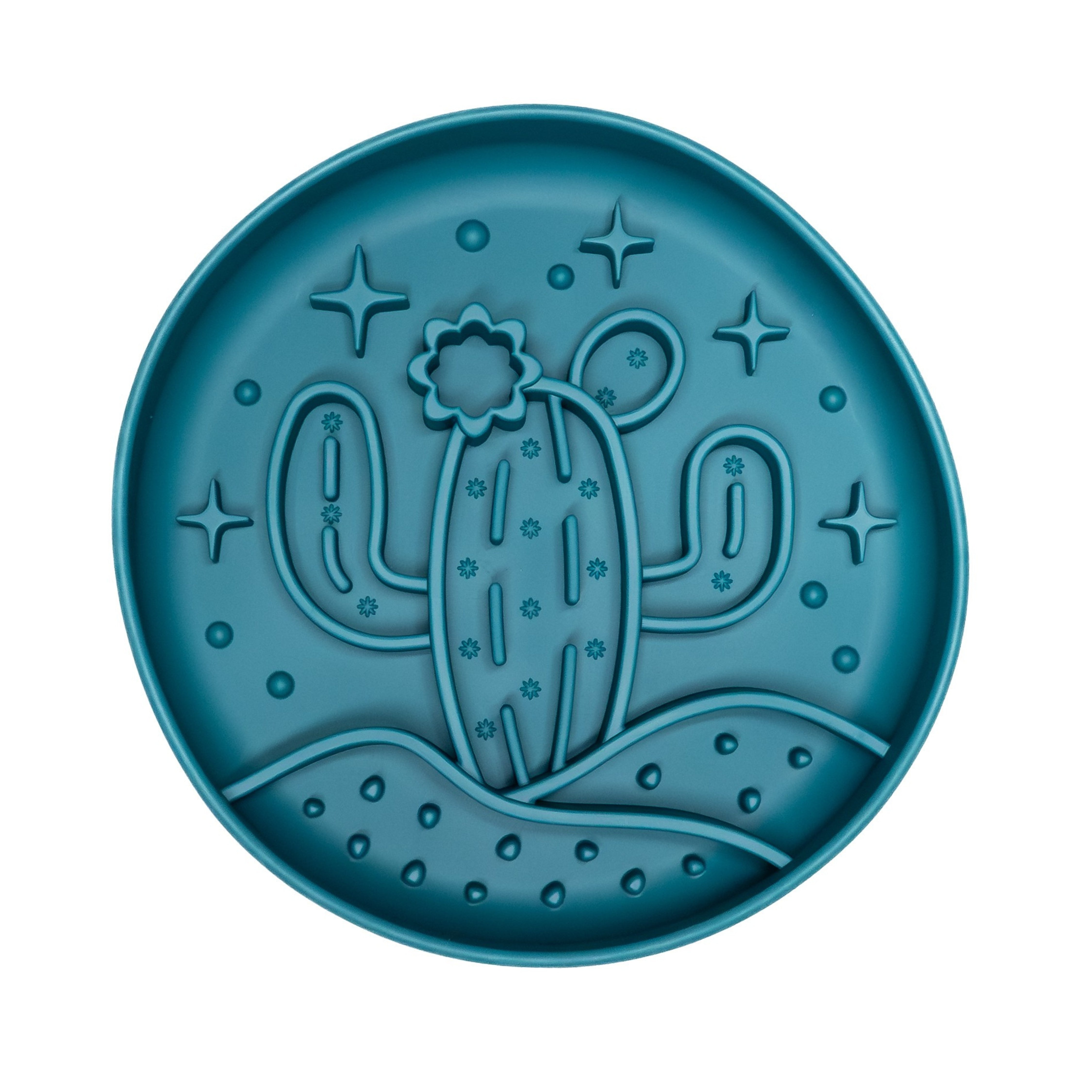 Blue Desert Cactus Slow Feeder Enrichment Bowl for dogs with raised textured design.