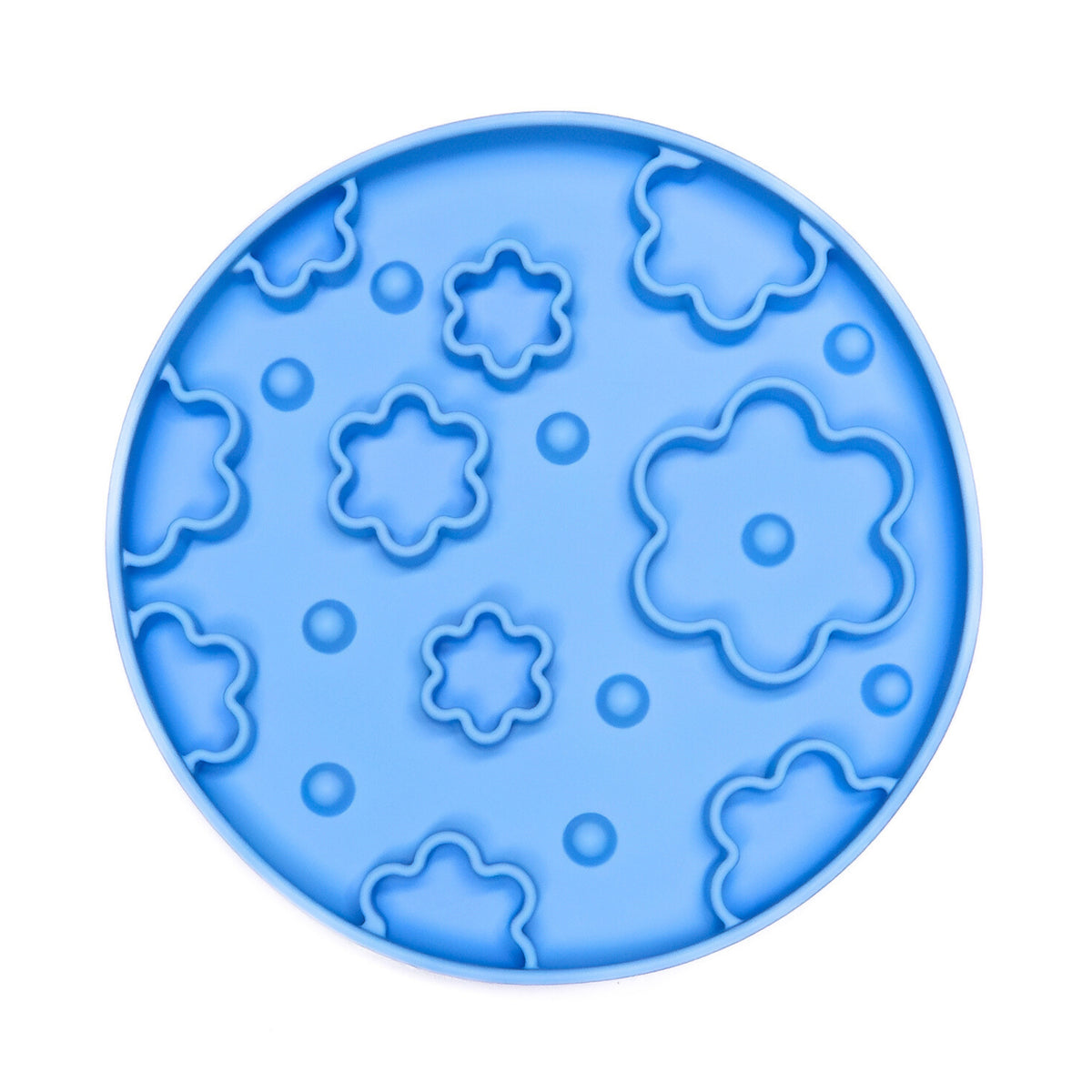 Blue Flower Power Slow Feeder Bowl encourages slow eating and helps improve digestion during mealtime enrichment.