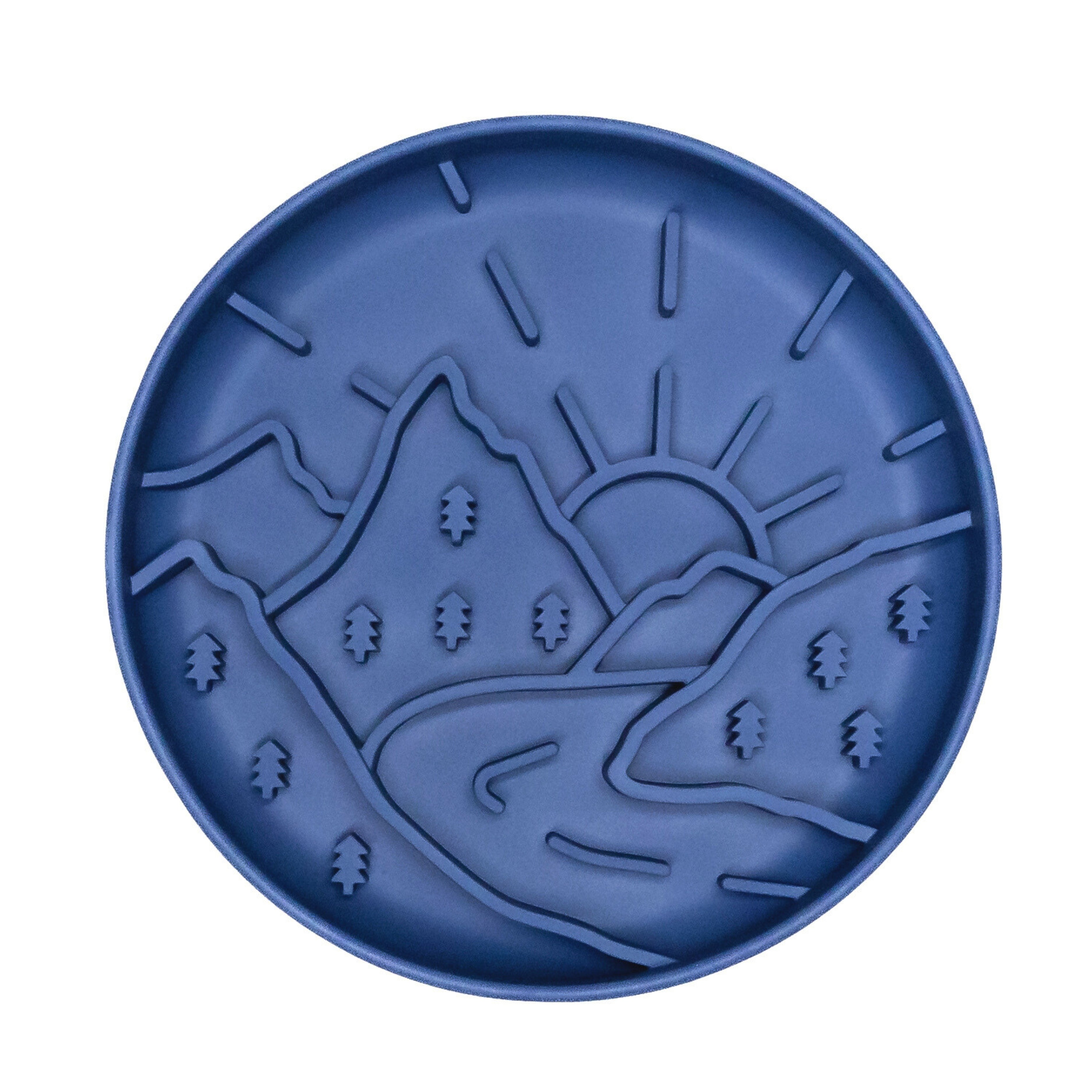 Blue Mountain Sunrise Slow Feeder Bowl with elevated ridges shaped like a sunrise landscape improving focus and slow eating.