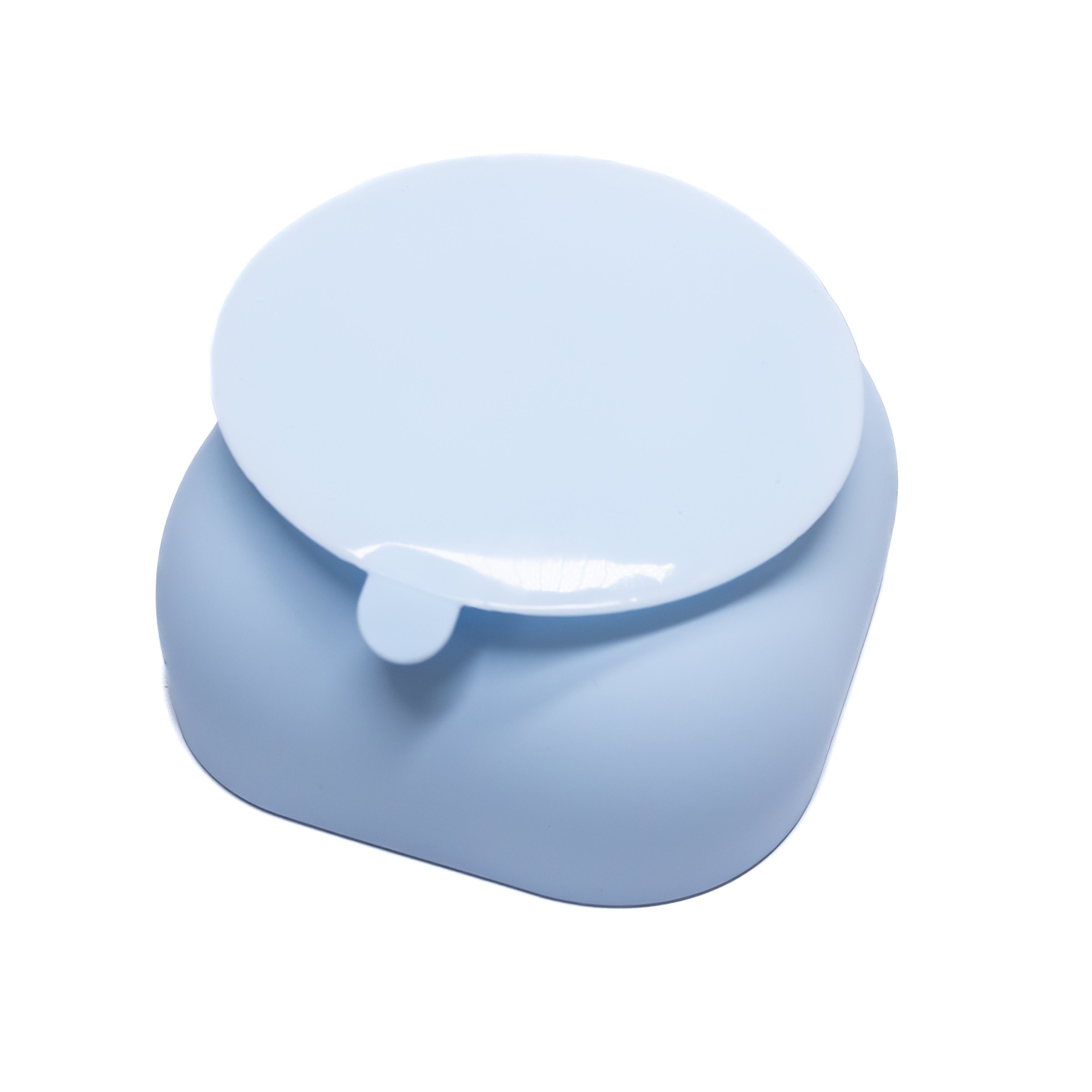 Blue Square Puppy Lick Bowl with secure lid for prepping treats or freezing food to extend enrichment time for dogs.