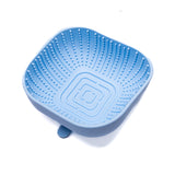 Blue Square Puppy Lick Enrichment Bowl featuring suction base and textured surface for slow feeding and anxiety relief.