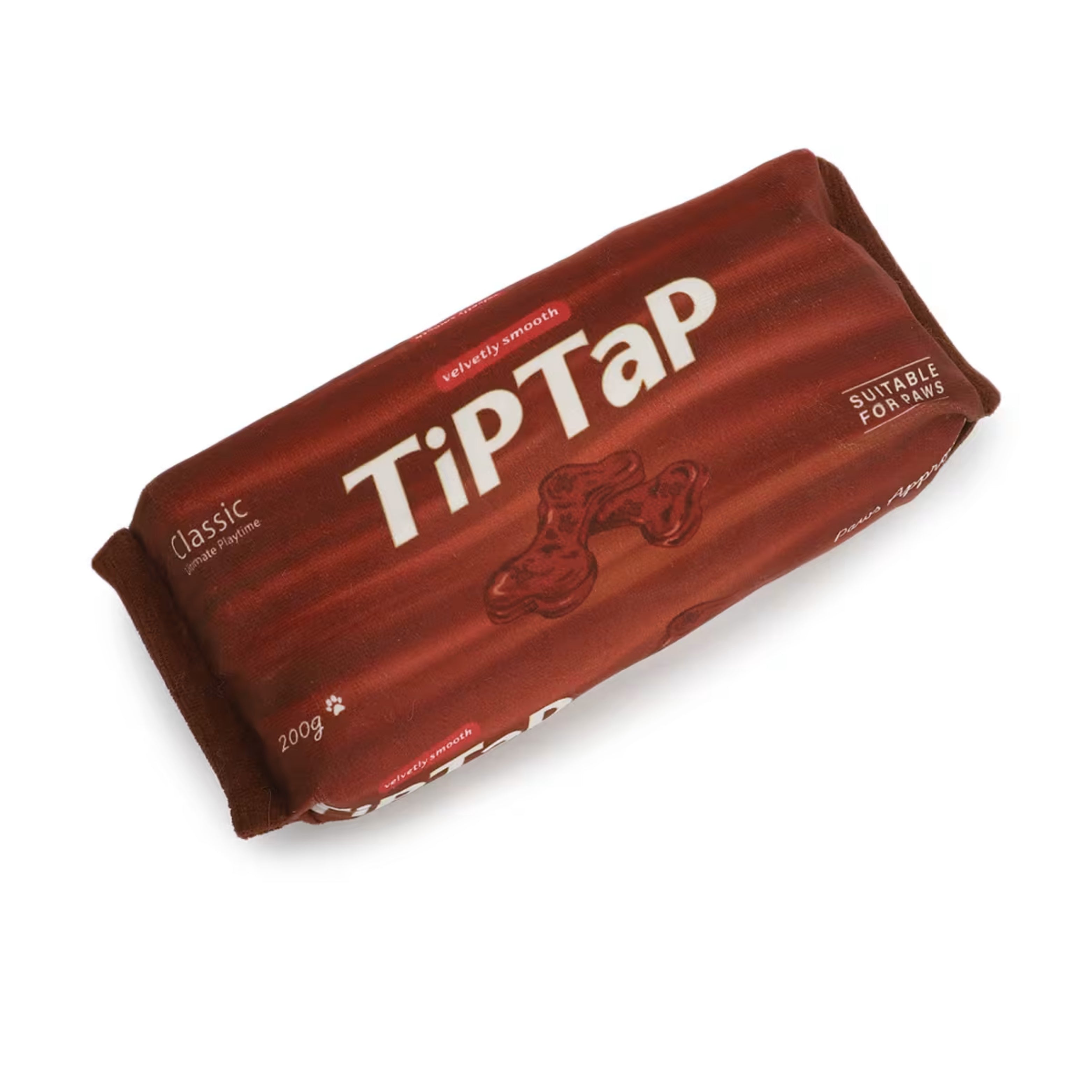 Brown Plush Dog Toy Tip Tap Biscuit design, soft and durable chew toy for dogs.