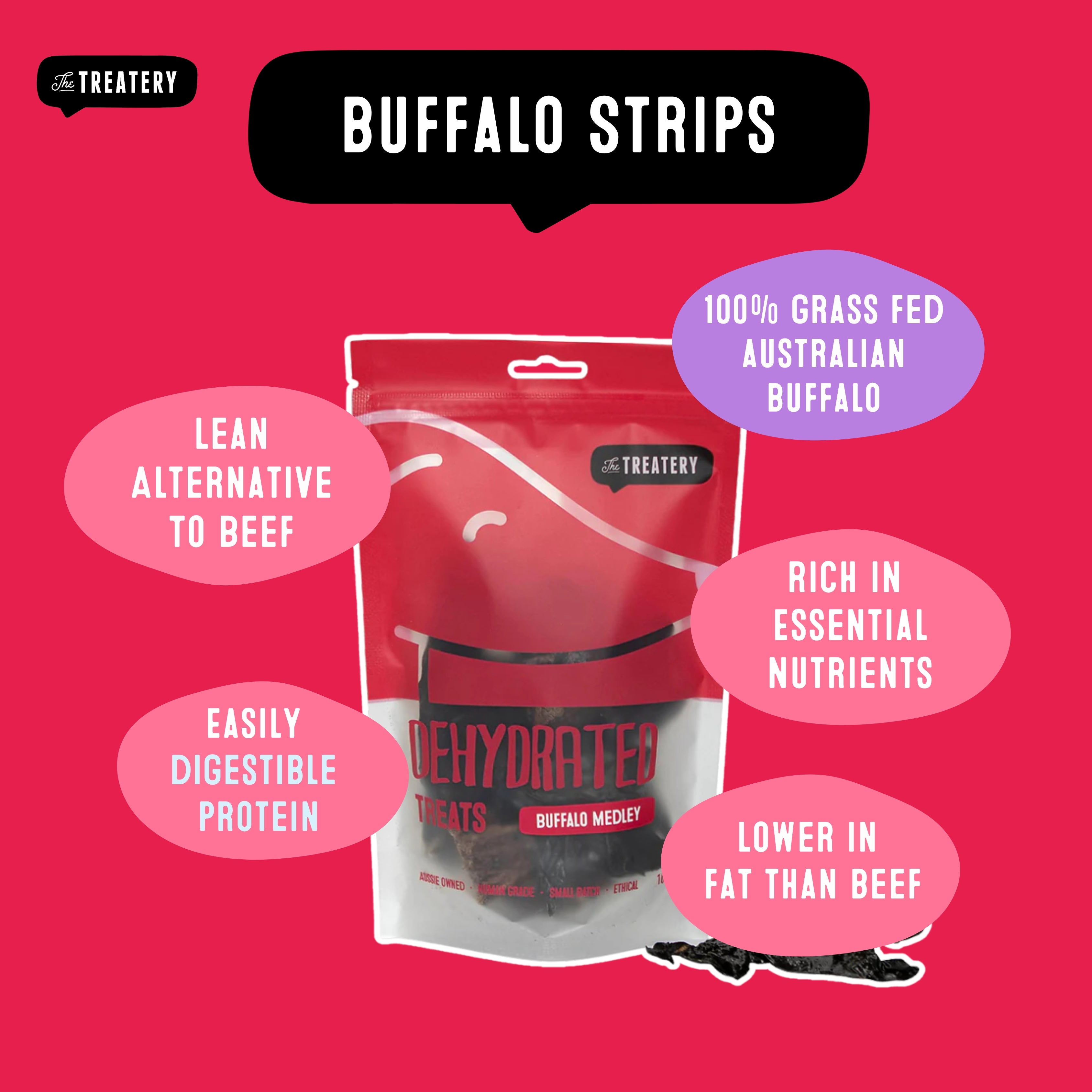 Buffalo dog treats made from 100 percent grass fed buffalo lean healthy protein for dogs