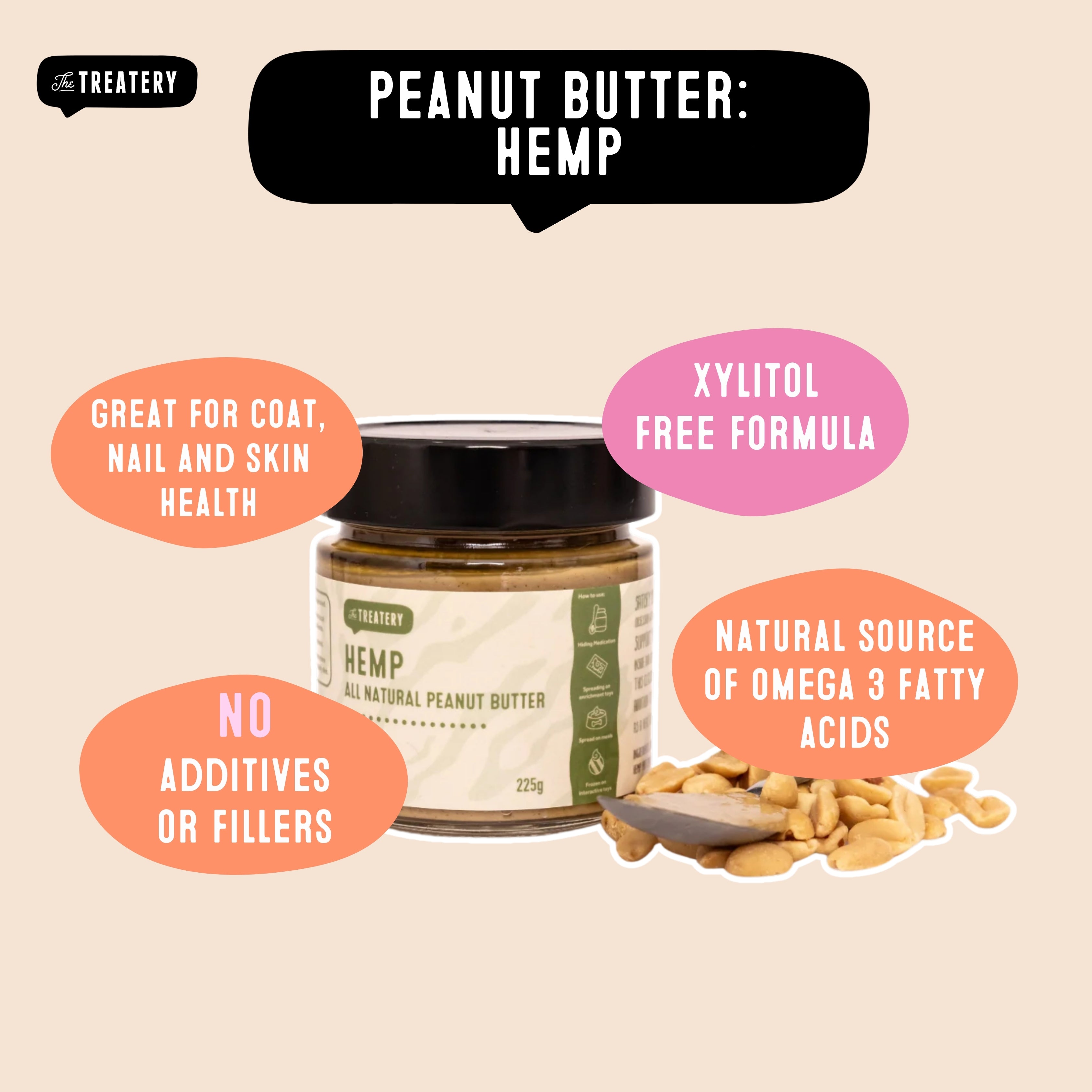 Calm balance hemp peanut butter for dogs rich in omega 3 fatty acids and xylitol free formula