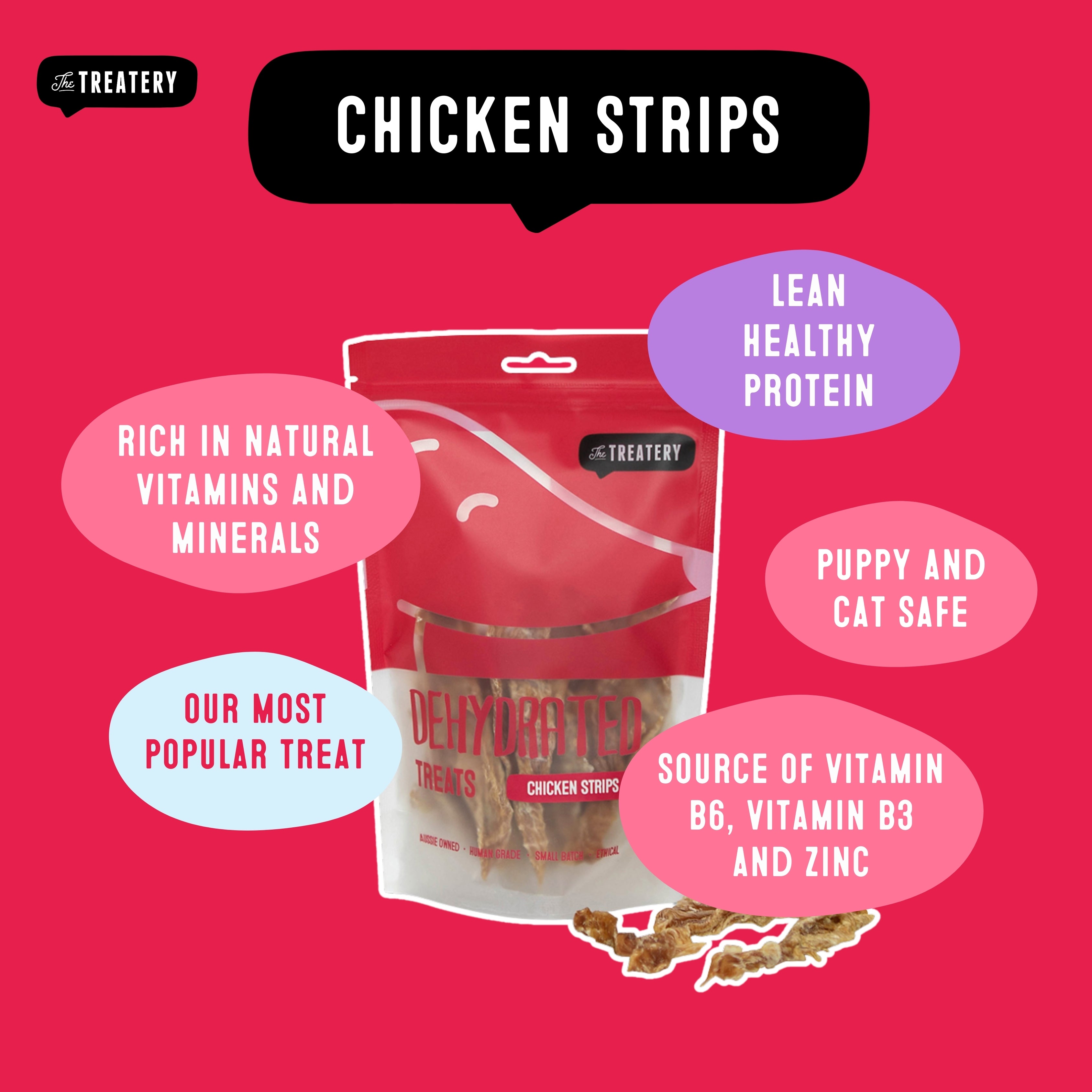 Chicken Strips Single Protein Dog Treats rich in vitamins, minerals, and lean protein.