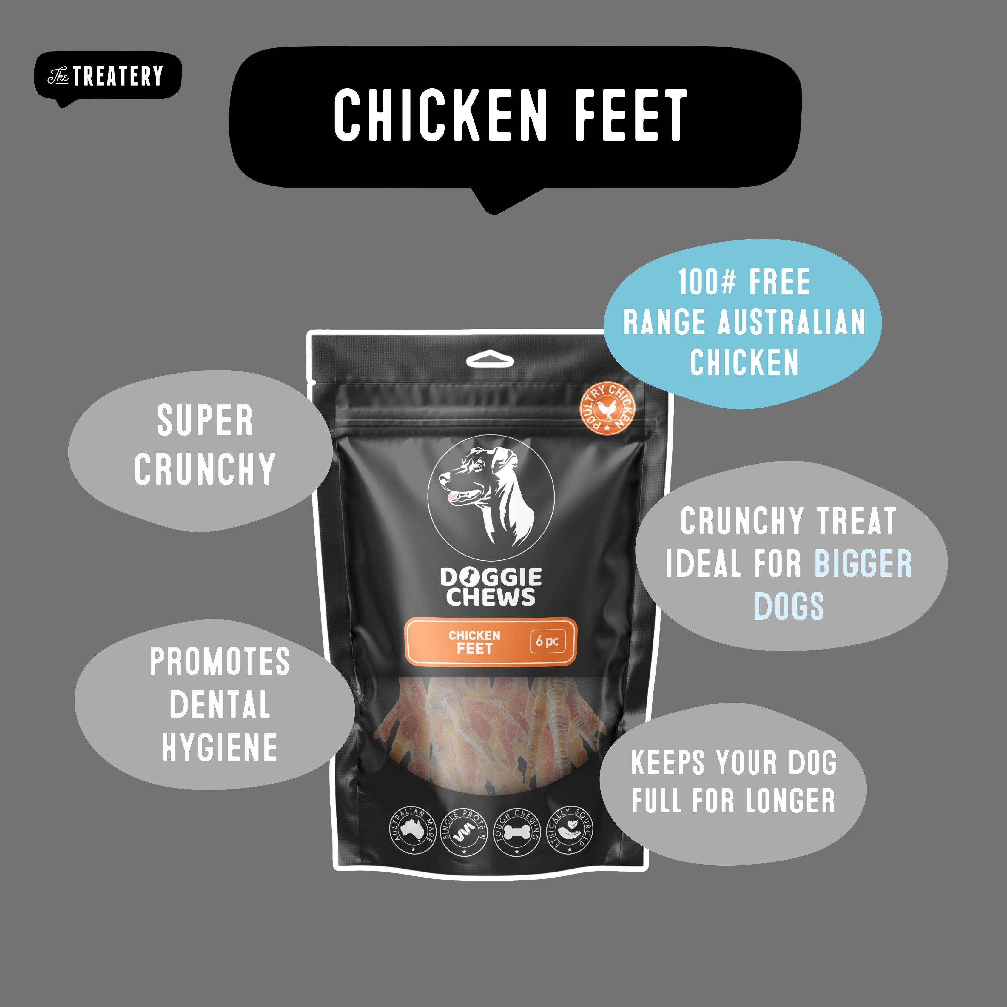 Chicken feet long lasting dog chews made from 100 percent free range Australian chicken
