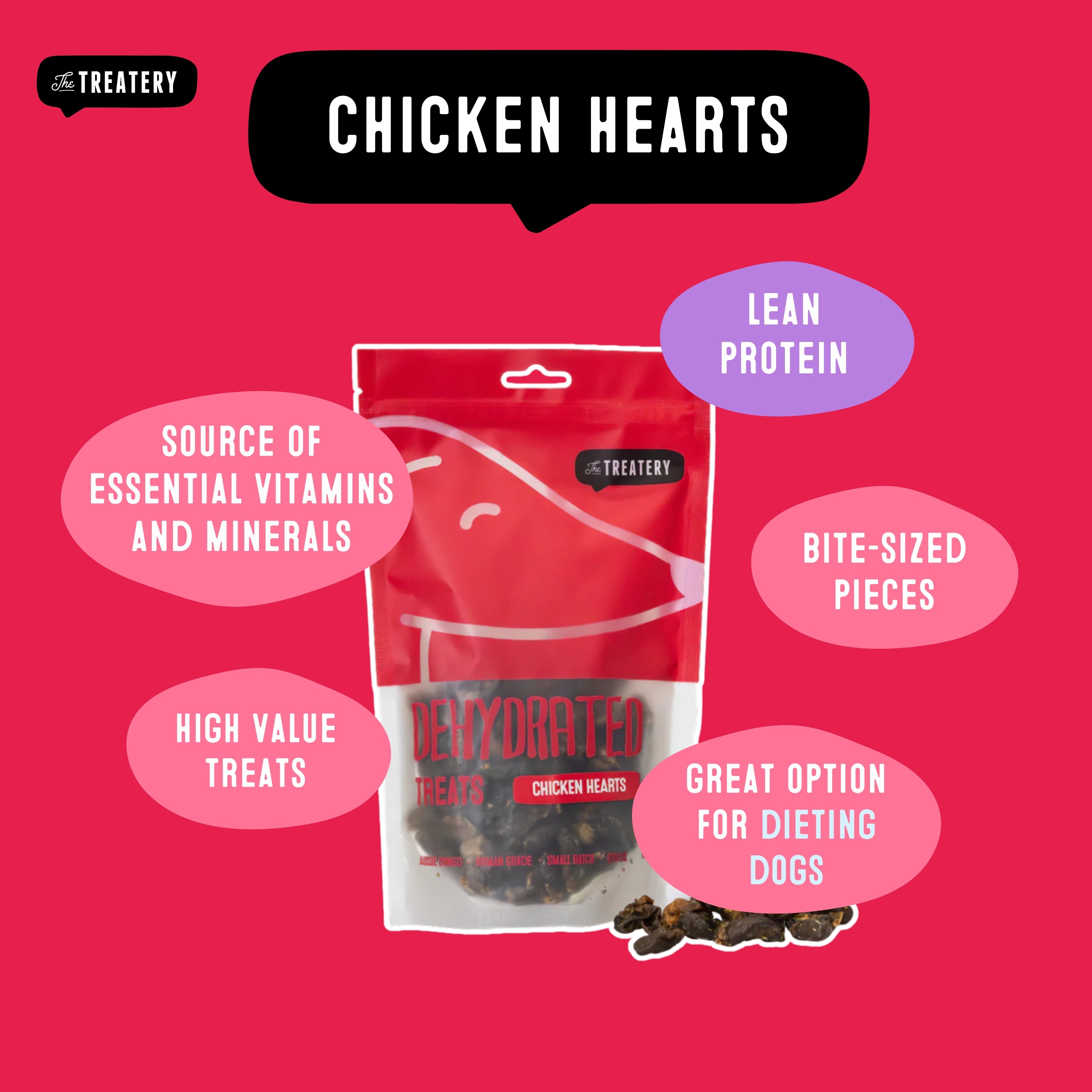 Chicken heart dog treats high protein bite sized snacks ideal for dieting dogs