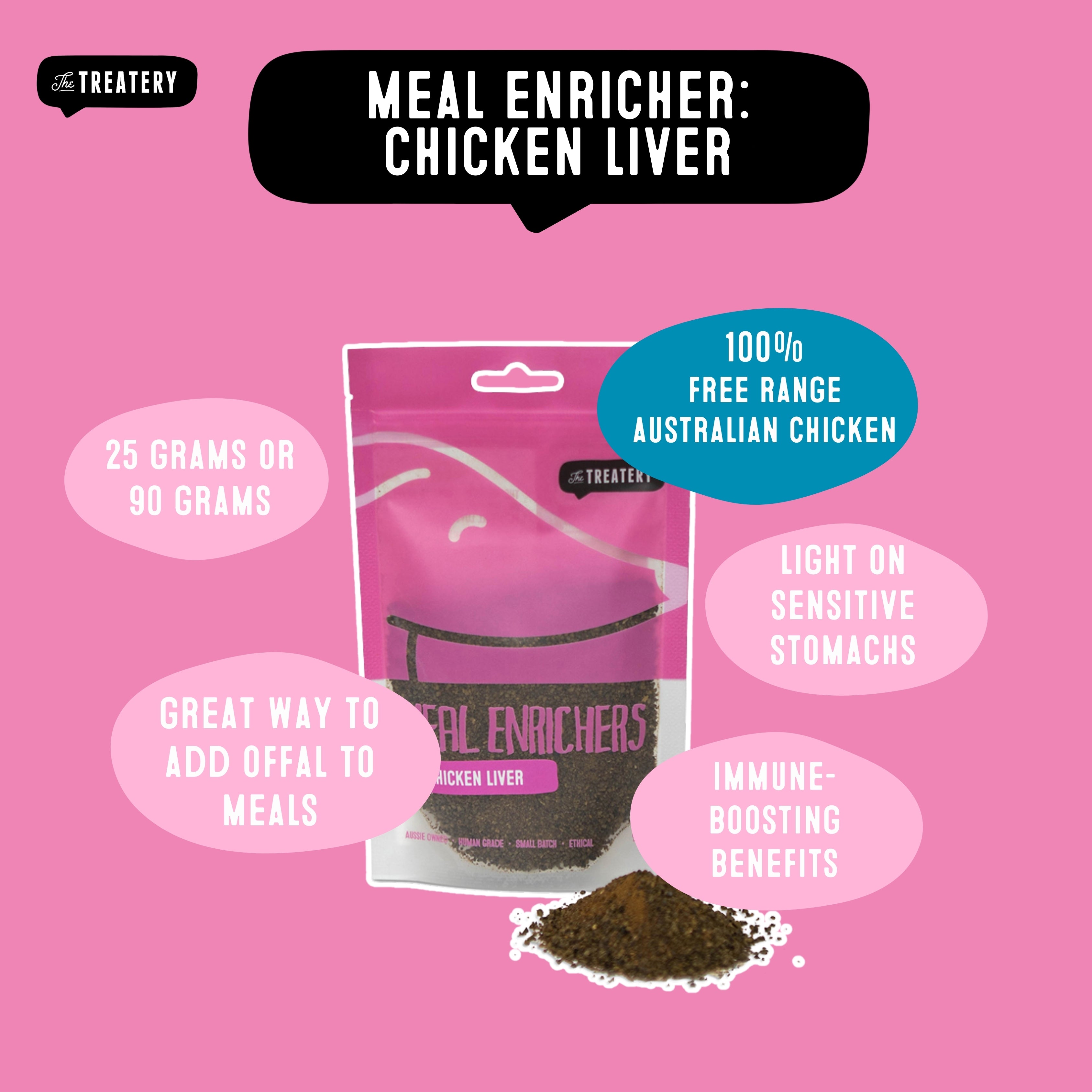Chicken liver meal enricher for dogs made with free range chicken supports digestion and immune health