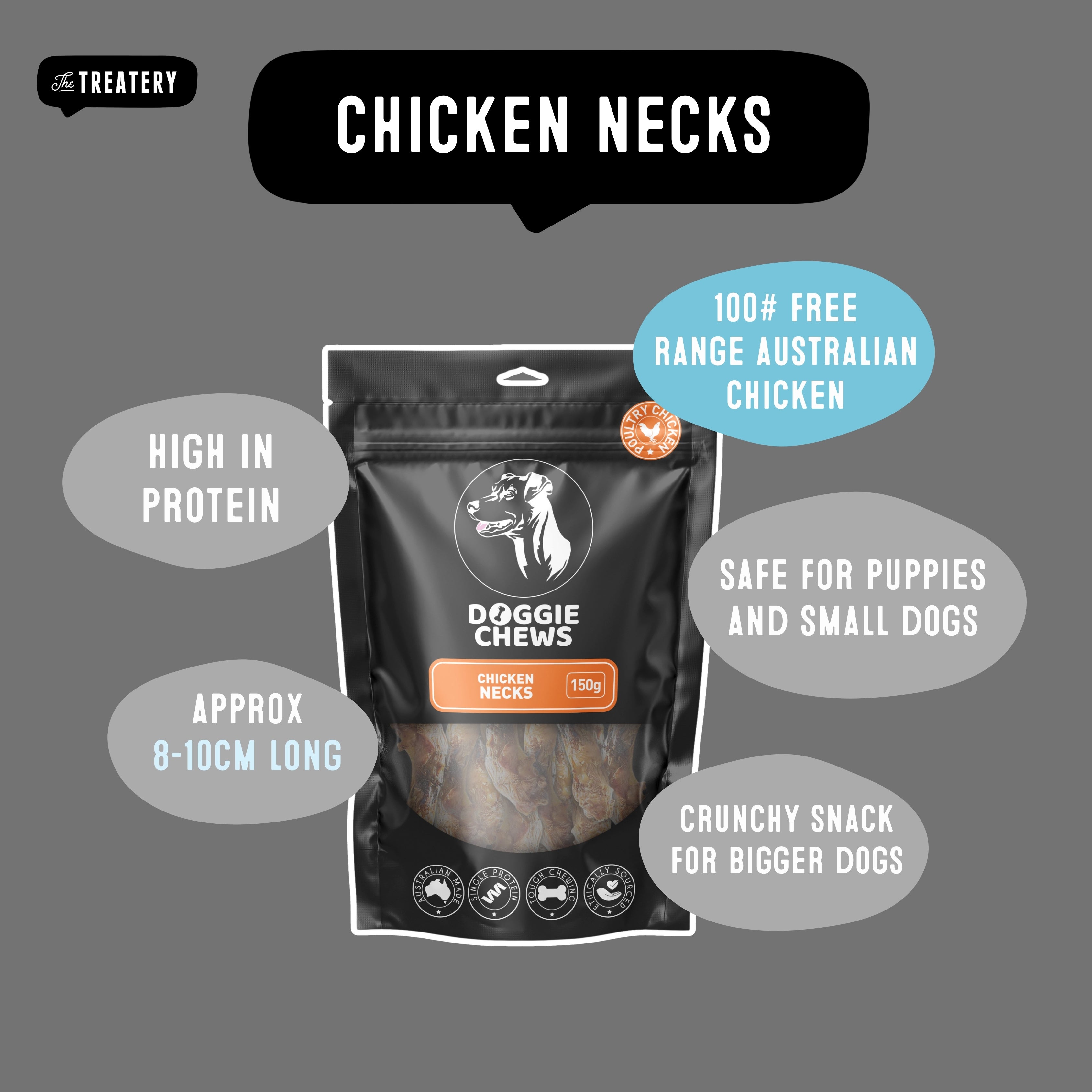 Chicken necks single protein dog treats 100 percent Australian made perfect for small dogs