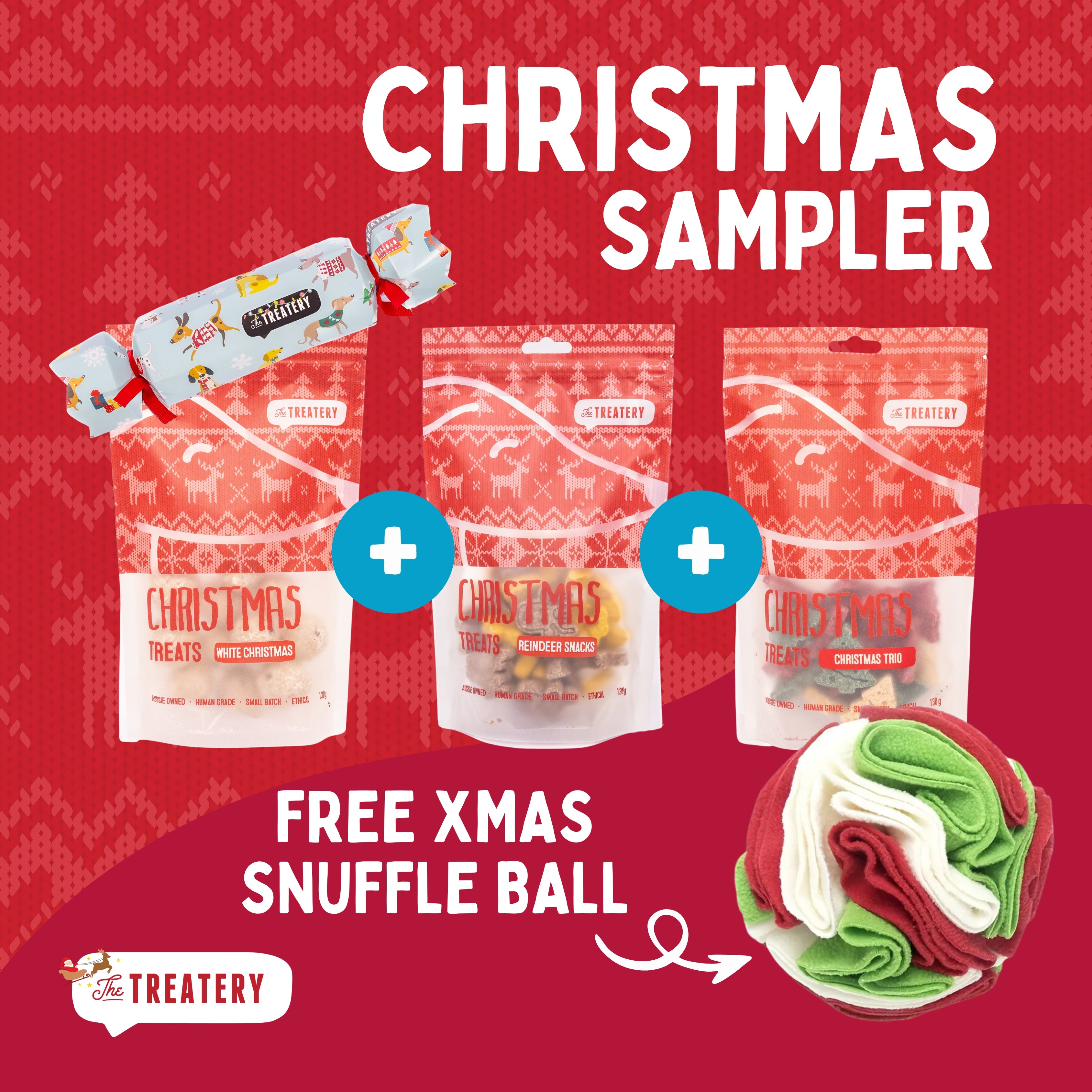 Christmas Dog Treat Sampler + FREE Snuffle Ball (SAVE $25)