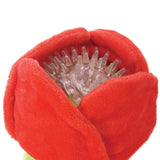 Close-up of HugSmart Rose Plush Dog Toy showing squeaky spiky ball inside petals.