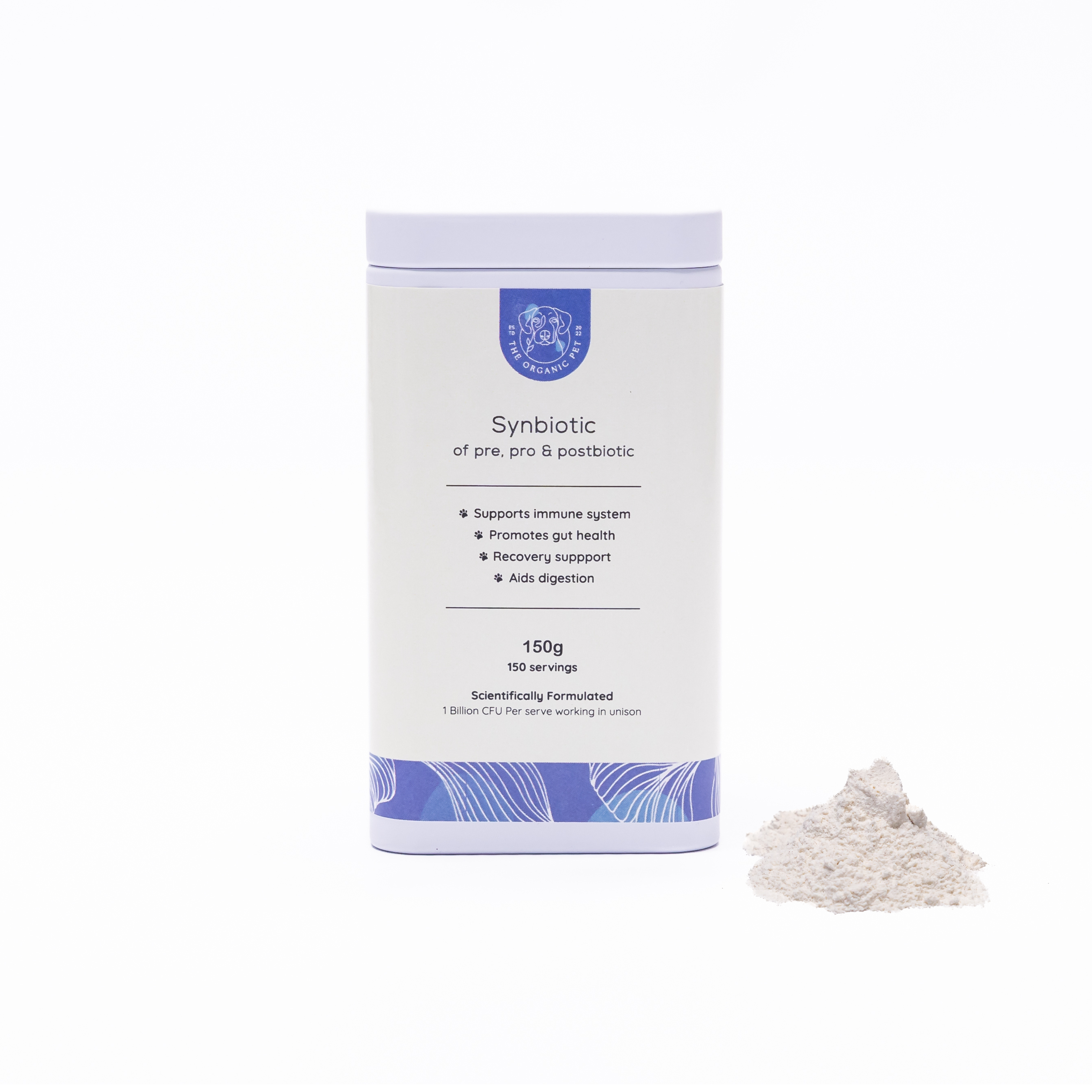 Complete Gut Health Probiotic for dogs and cats with pre pro and postbiotics to aid digestion and immunity.