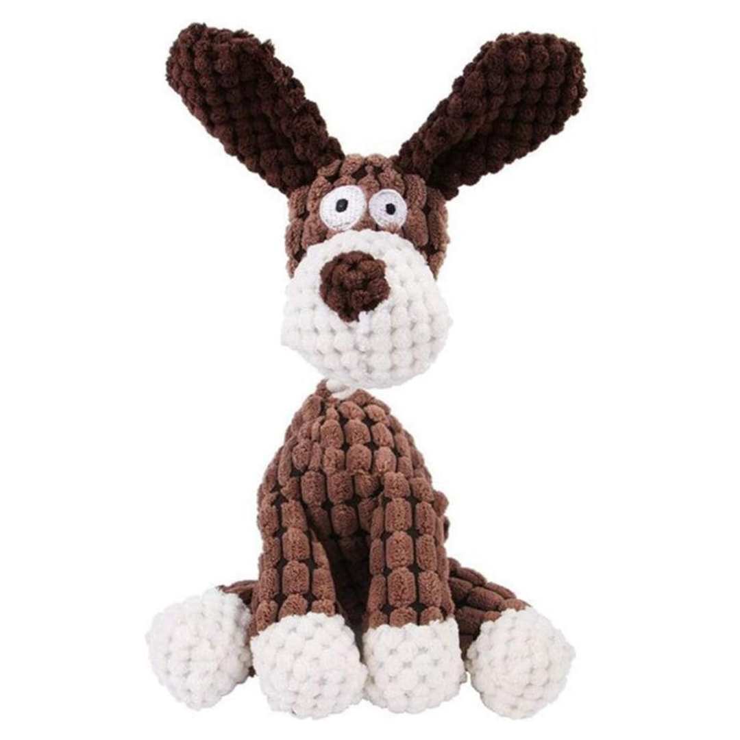 Cosy Corduroy Dog Plush Toy with rope neck and floppy ears, interactive chew toy for dogs.