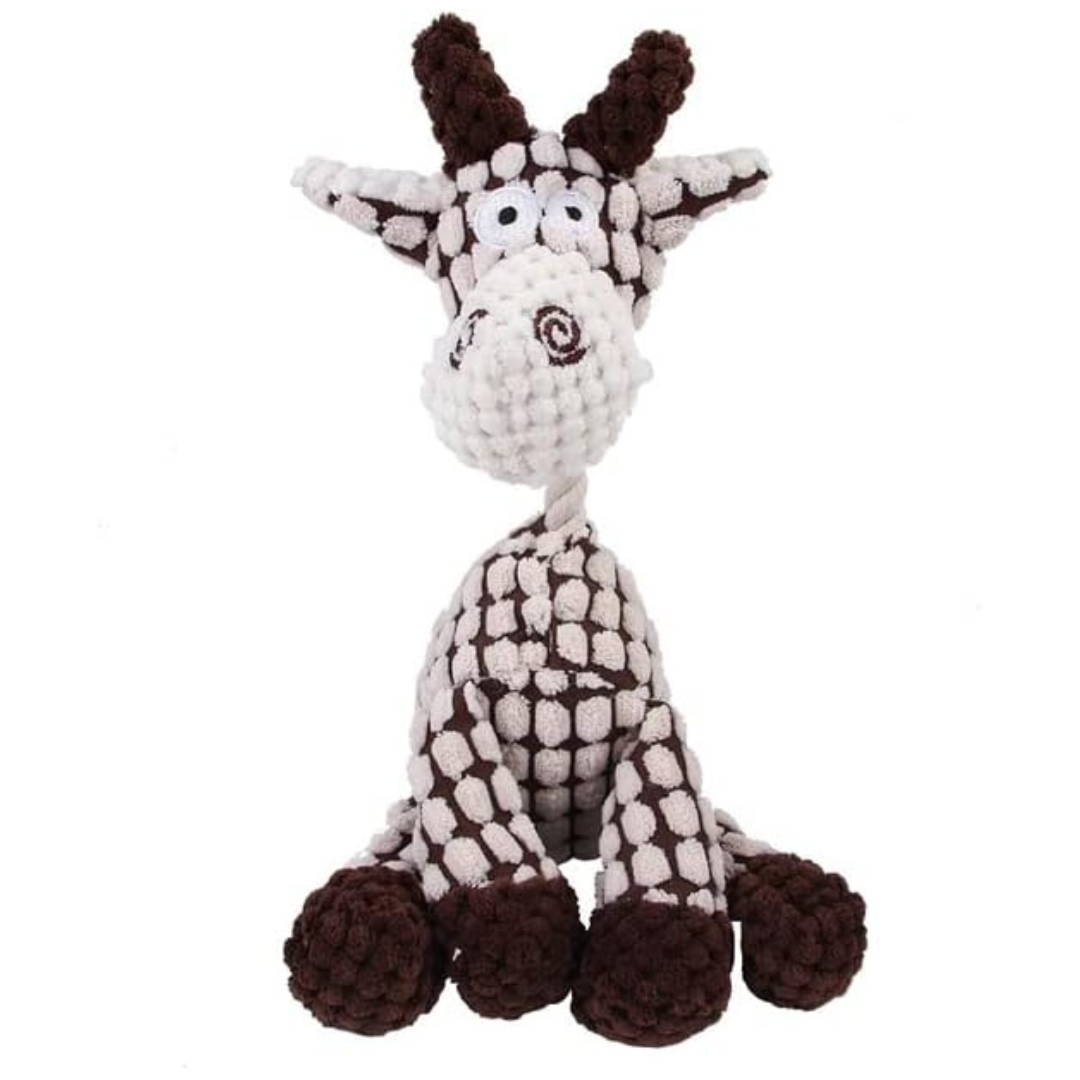 Cosy Corduroy Giraffe Plush Dog Toy with rope neck, squeaky chew toy for medium and large dogs.