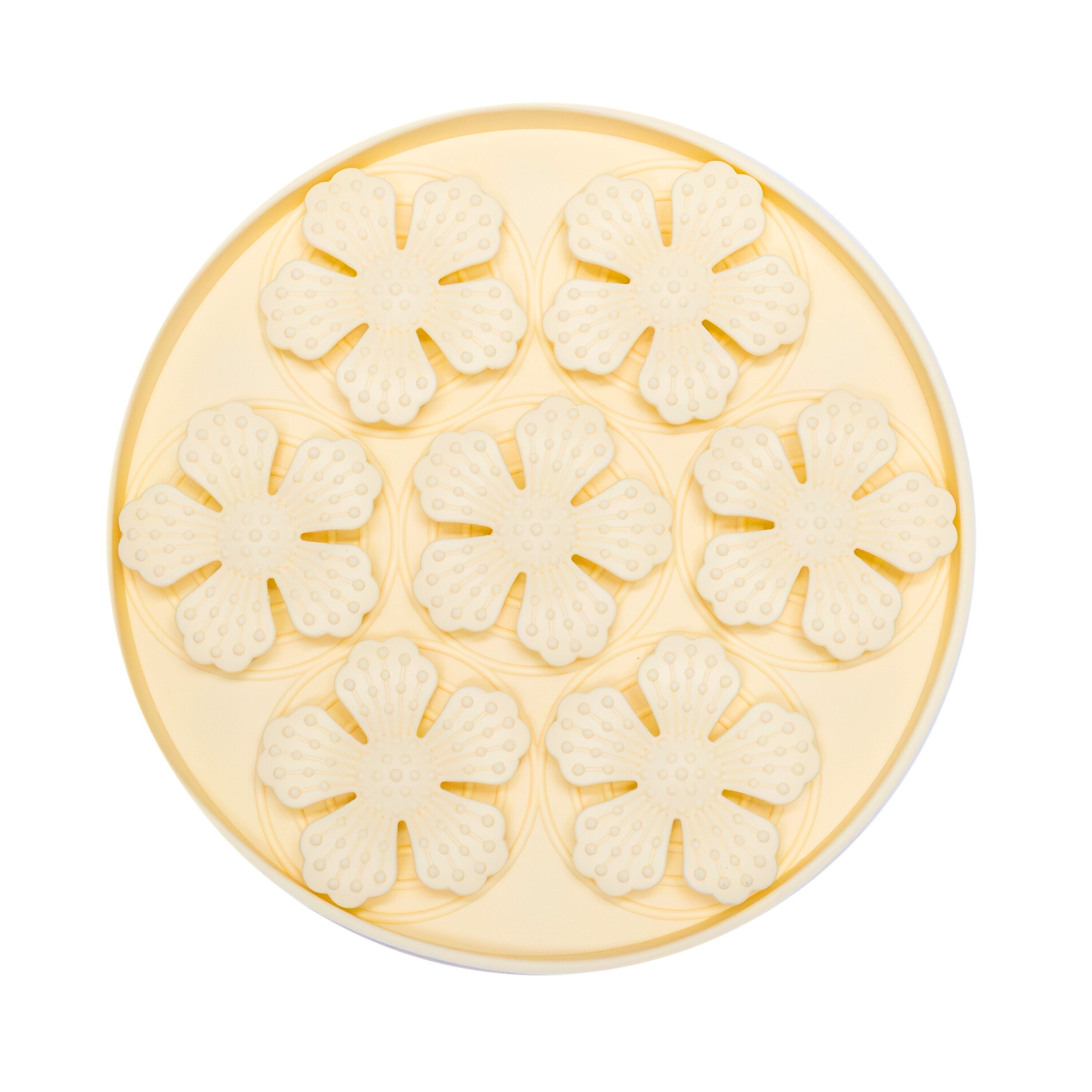 Cream Flower Slow Feeder Bowl with petal-shaped textures designed for calm feeding and portion control during mealtime.