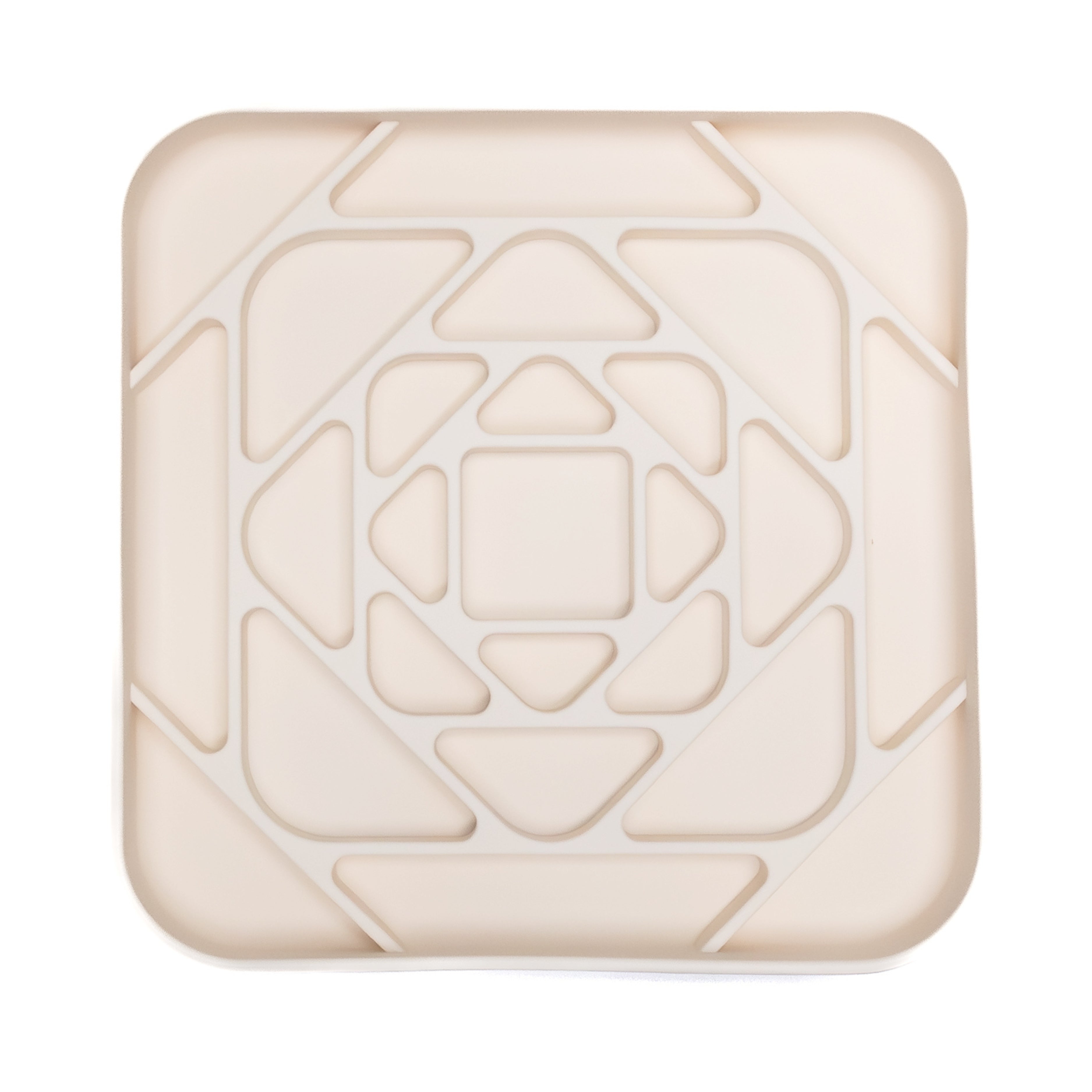 Cream Geometric Slow Feeder Enrichment Bowl with raised maze texture for promoting calm feeding and better digestion.