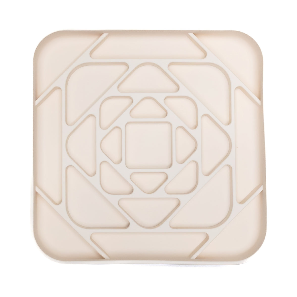 Cream Geometric Slow Feeder Enrichment Bowl with raised maze texture for promoting calm feeding and better digestion.