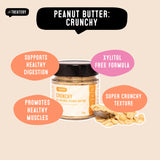 Crunchy peanut butter for dogs promoting digestion muscle health and xylitol free nutrition.